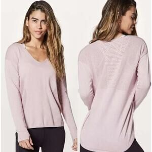 Lululemon Still Movement Sweater Womens 10 Pink Light V Neck Pullover Yoga
